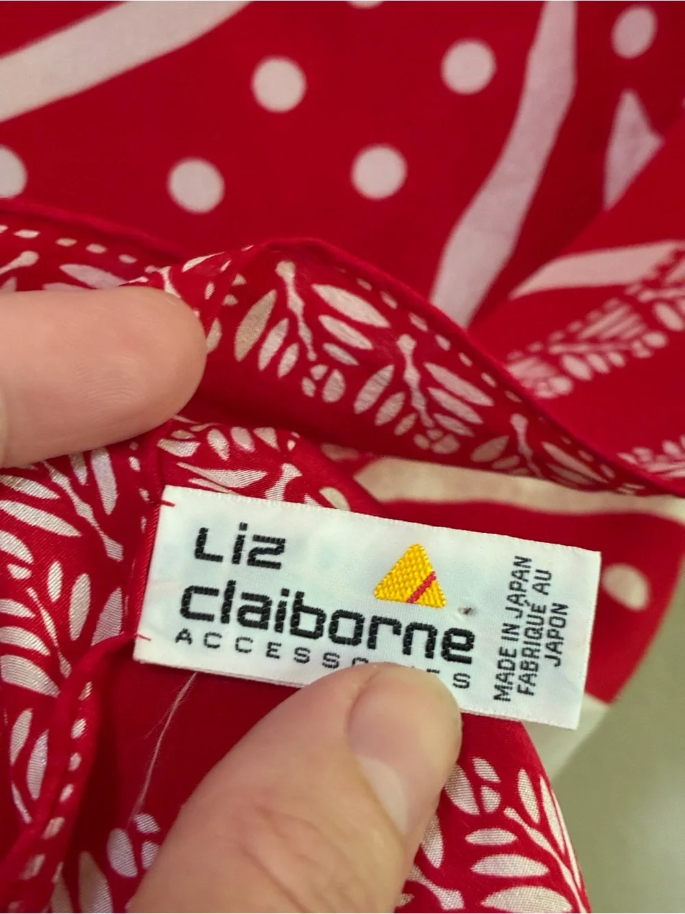 Liz Claiborne Red & White Floral Polka Dot Silk Scarf